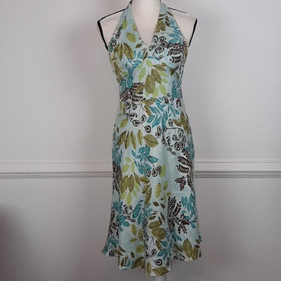 ANN TAYLOR LOFT FLORAL PRINT 💯% SILK HALTER DRESS NEW MULTICOLOR - Picture 2 of 9